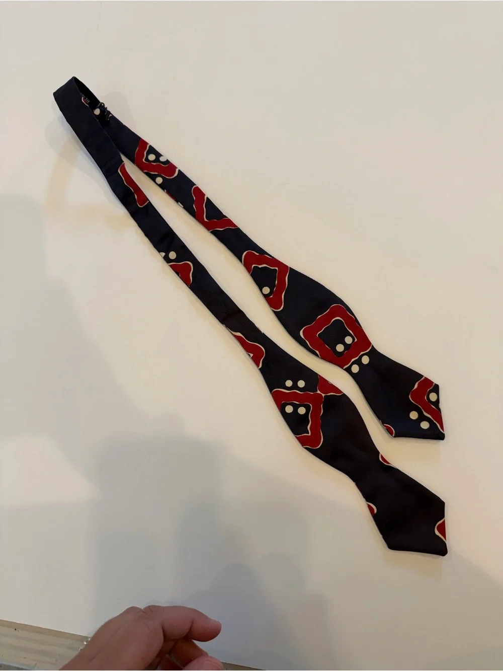 Vintage The Original Adjustolox Bow Tie Geometric Art Deco Navy Red USA